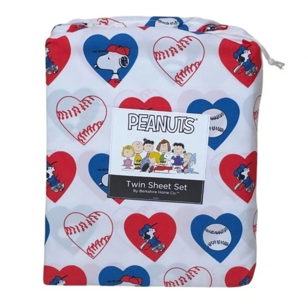 Peanuts Snoopy & Lucy Baseball Hearts Twin Sheet Set By Berkshire 4 Piece Set